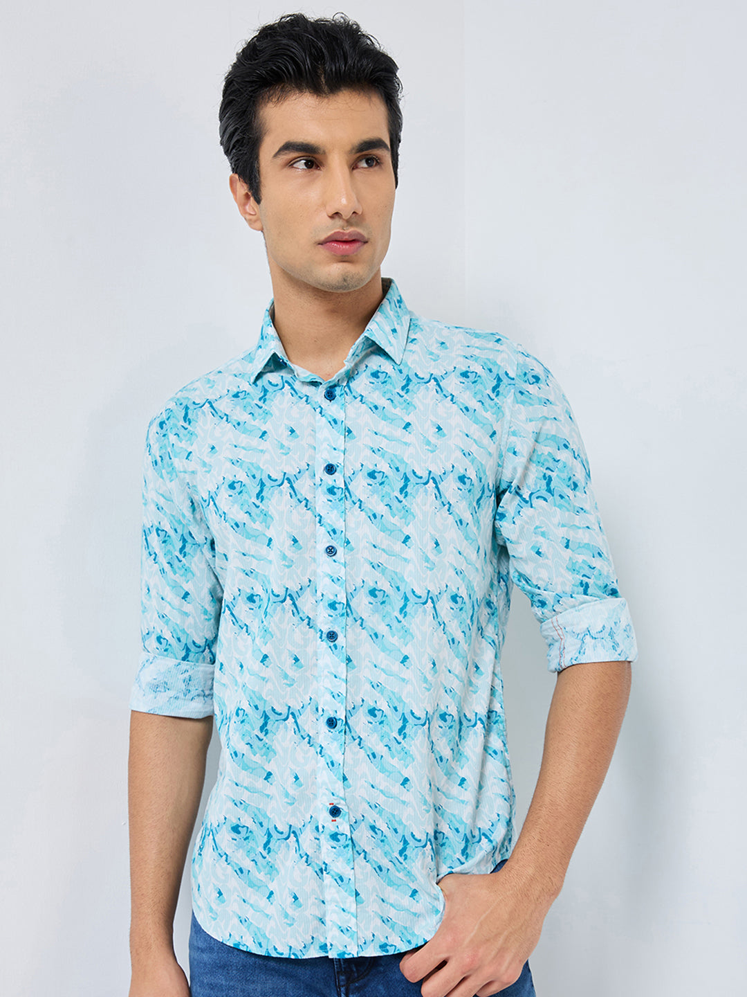 Killer Men Blue Printed Slim Fit Shirts