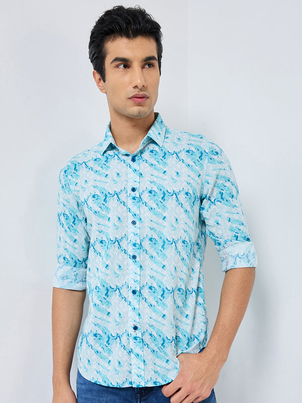 Killer Men Blue Printed Slim Fit Shirts