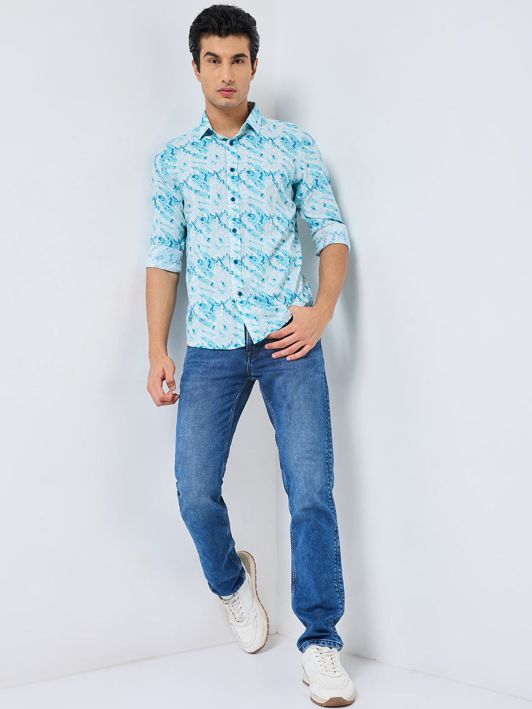 Killer Men Blue Printed Slim Fit Shirts
