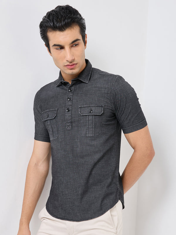 Killer Men Black Solid Slim Fit Shirts