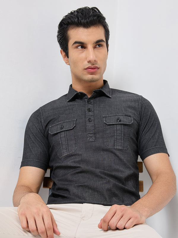 Killer Men Black Solid Slim Fit Shirts