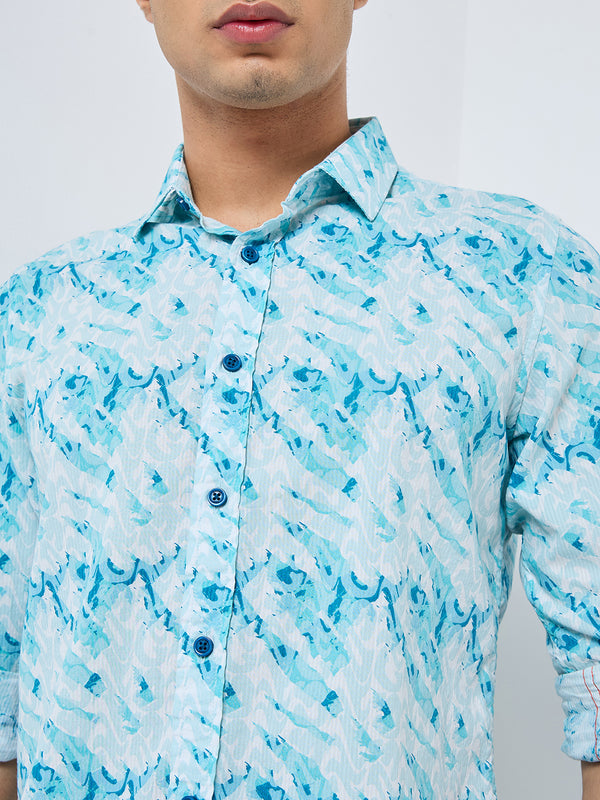 Killer Men Blue Printed Slim Fit Shirts