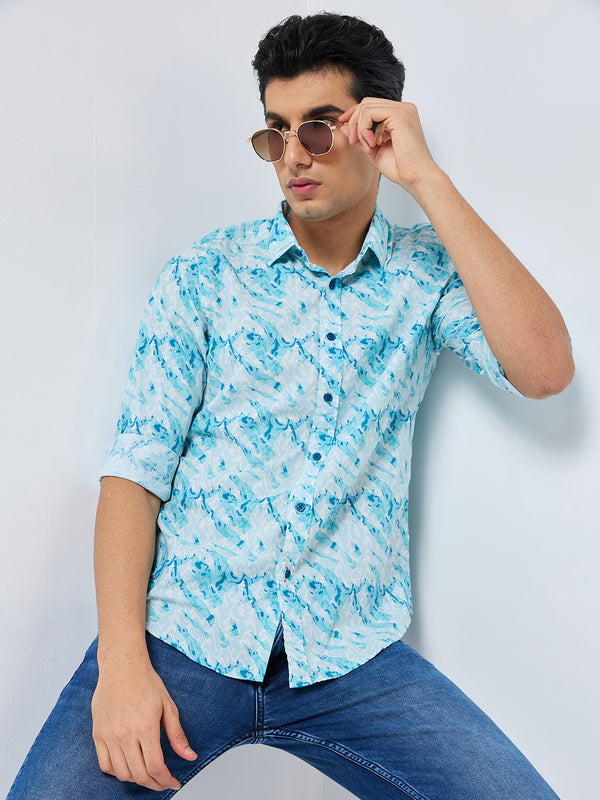 Killer Men Blue Printed Slim Fit Shirts