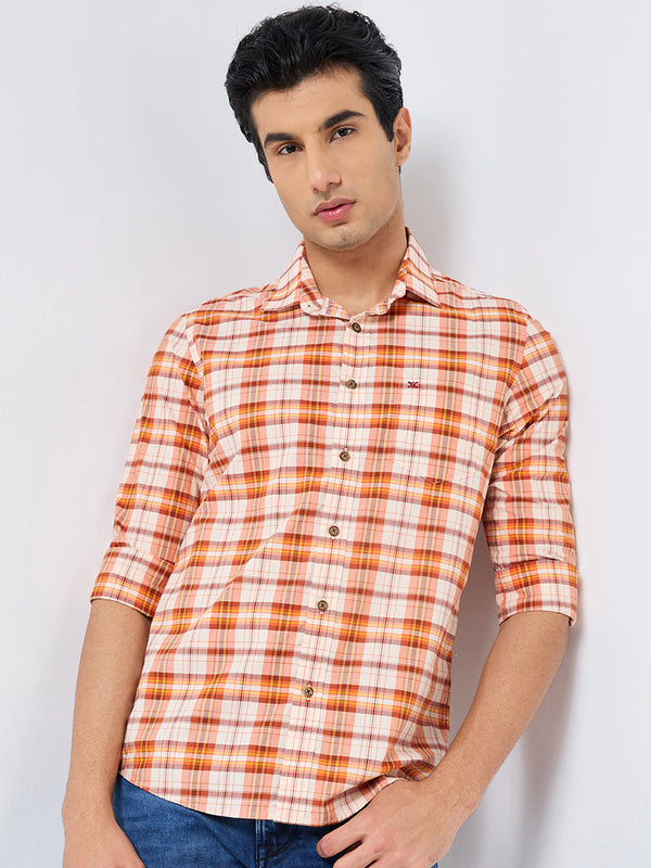 Killer Men Orange Checks Slim Fit Shirts