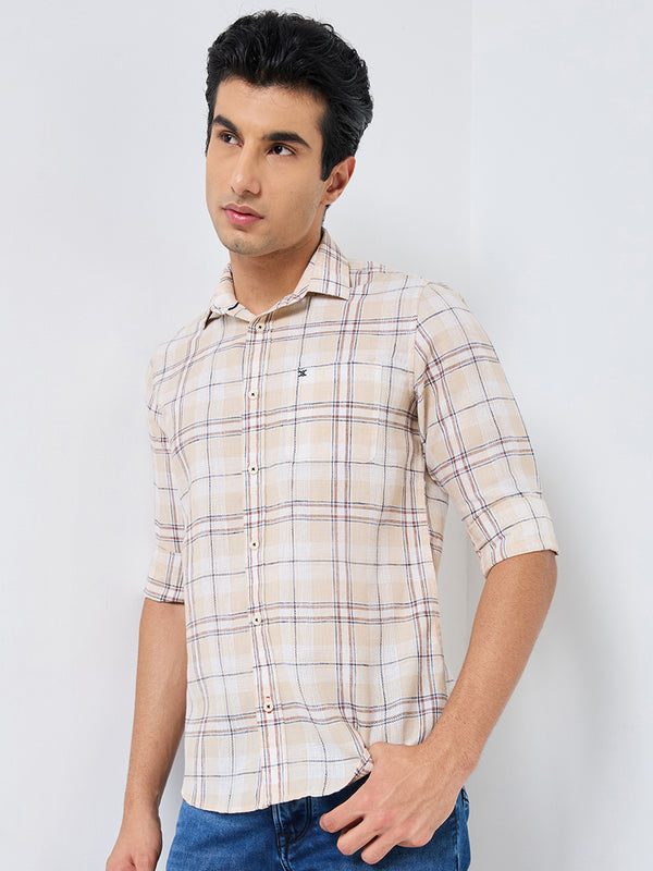 Killer Men Beige Checks Slim Fit Shirts