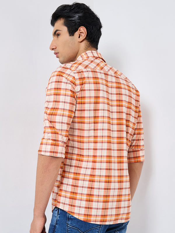 Killer Men Orange Checks Slim Fit Shirts