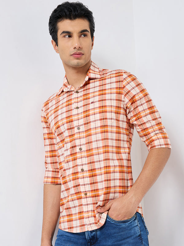 Killer Men Orange Checks Slim Fit Shirts