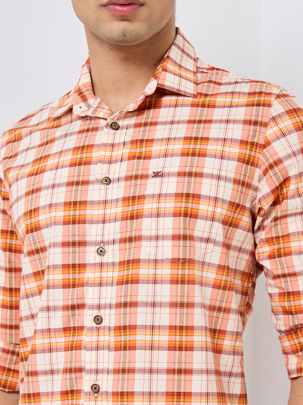 Killer Men Orange Checks Slim Fit Shirts