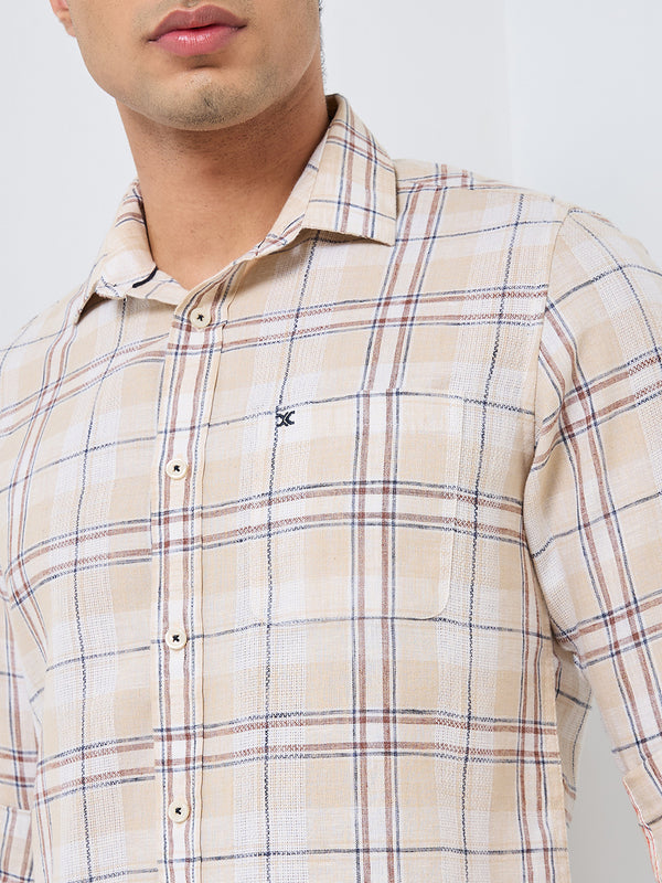 Killer Men Beige Checks Slim Fit Shirts