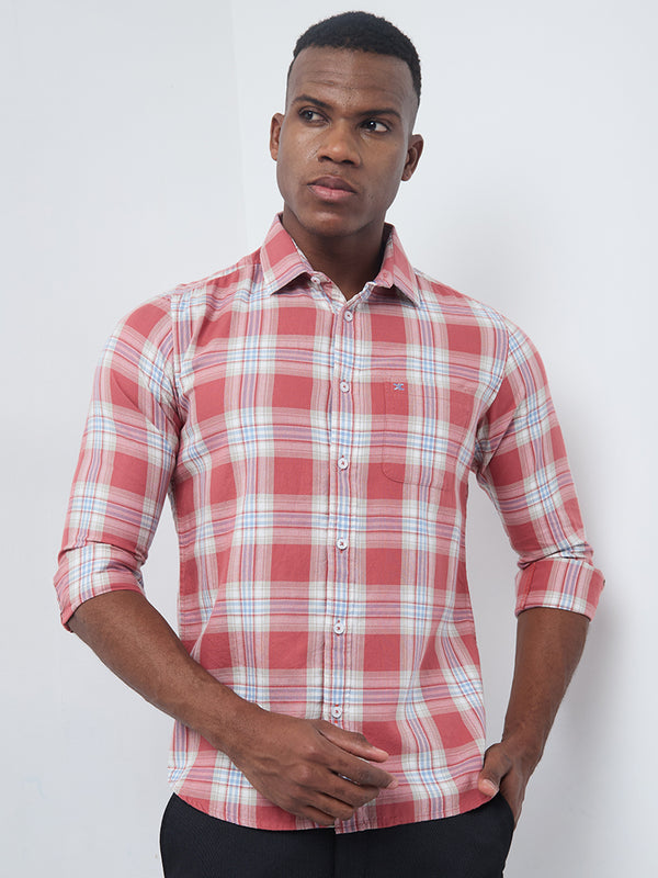 Killer Men Pink Checks Slim Fit Shirts
