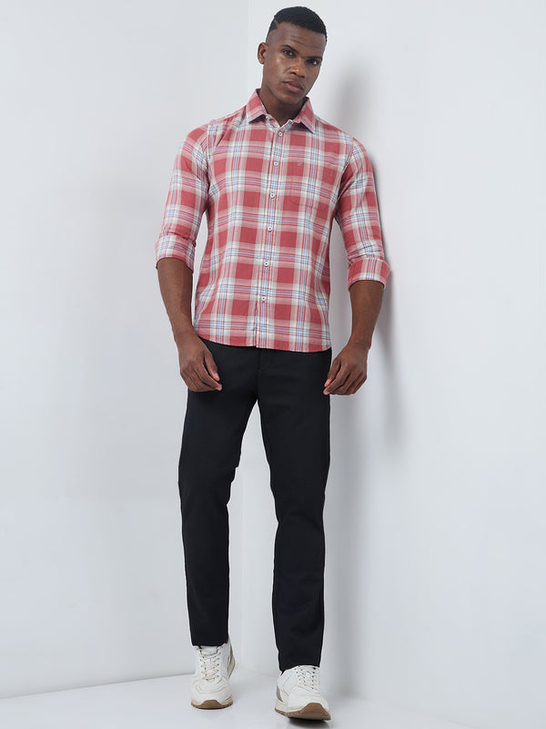 Killer Men Pink Checks Slim Fit Shirts