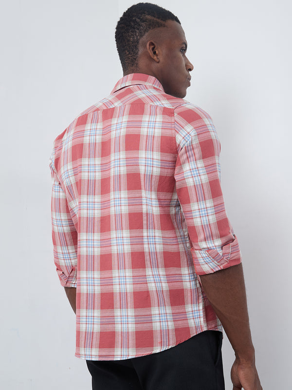 Killer Men Pink Checks Slim Fit Shirts