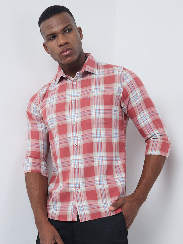 Killer Men Pink Checks Slim Fit Shirts