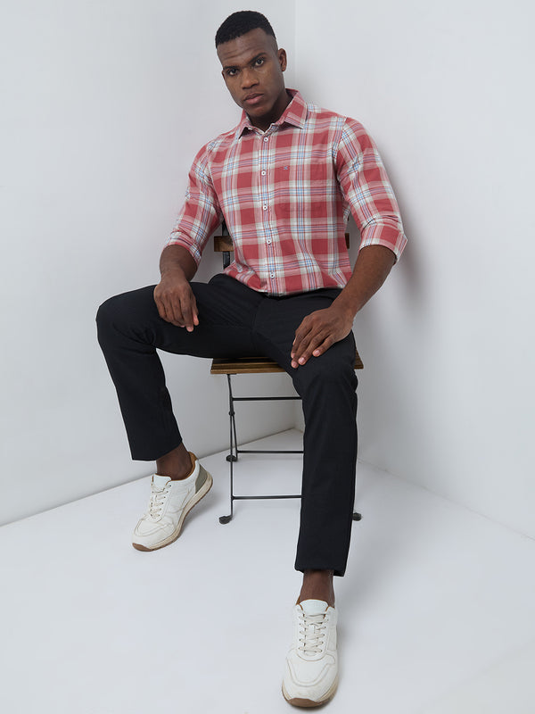 Killer Men Pink Checks Slim Fit Shirts