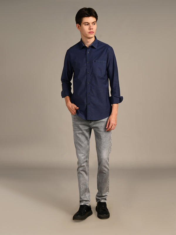 Killer Men Grey Solid Slim Fit Shirts