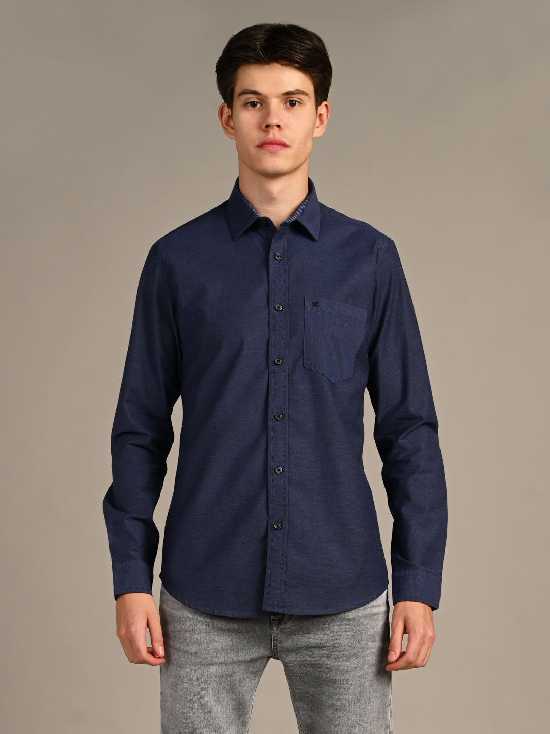 Killer Men Grey Solid Slim Fit Shirts