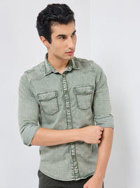 Killer Men Light Green Solid Slim Fit Shirts