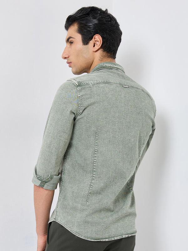 Killer Men Light Green Solid Slim Fit Shirts