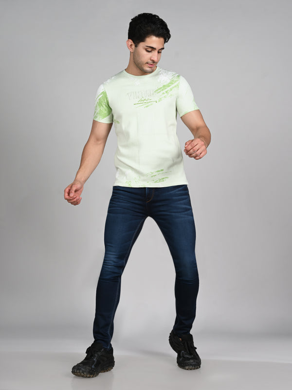 Killer Men Light Green Printed Slim Fit T-Shirts