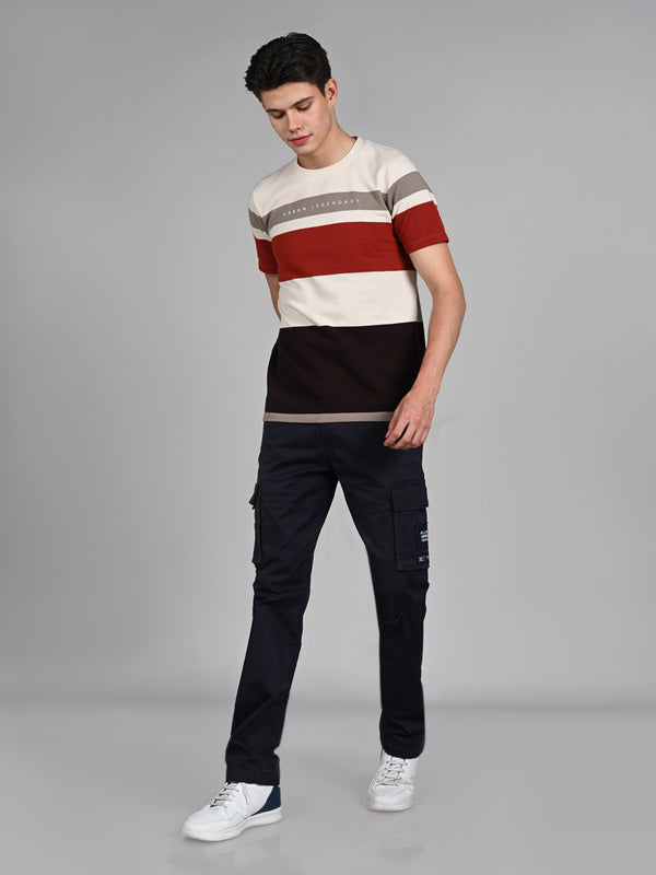 Killer Men Beige Stripe Slim Fit T-Shirts