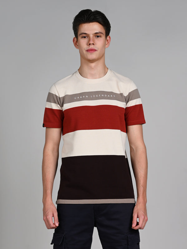 Killer Men Beige Stripe Slim Fit T-Shirts