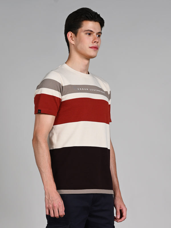 Killer Men Beige Stripe Slim Fit T-Shirts