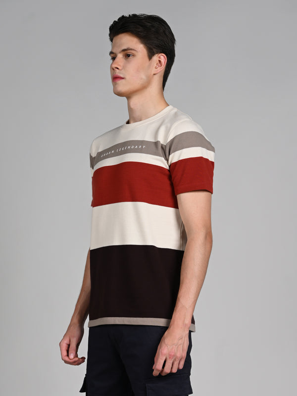 Killer Men Beige Stripe Slim Fit T-Shirts