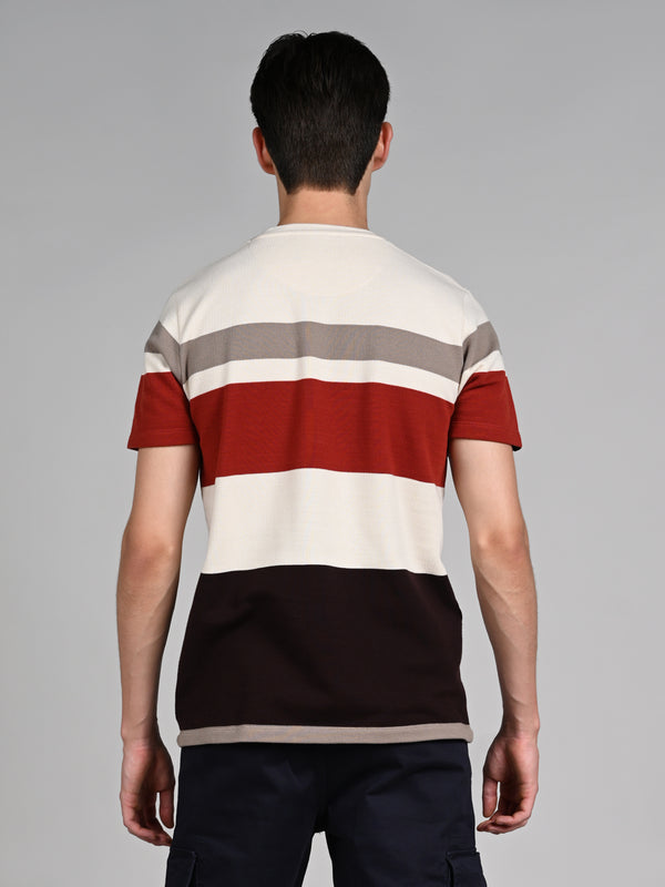 Killer Men Beige Stripe Slim Fit T-Shirts