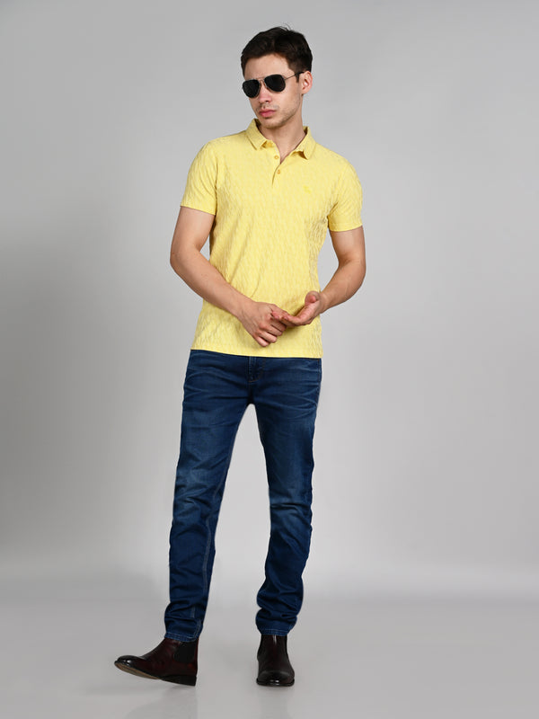 Killer Men Yellow Solid Slim Fit T-Shirts