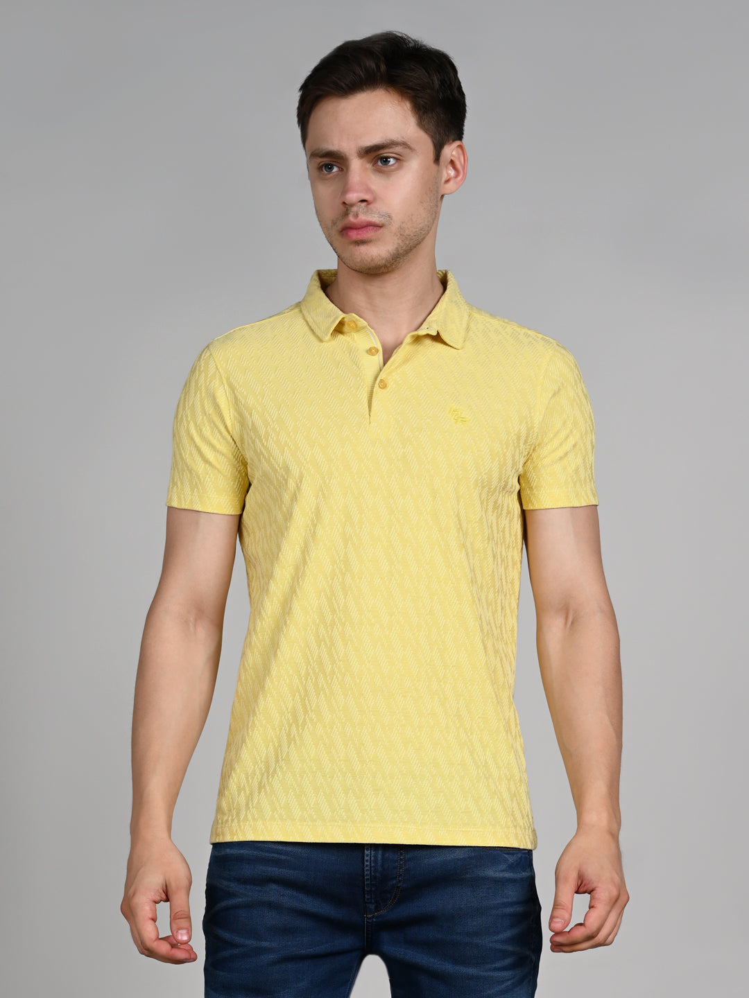 Killer Men Yellow Solid Slim Fit T-Shirts