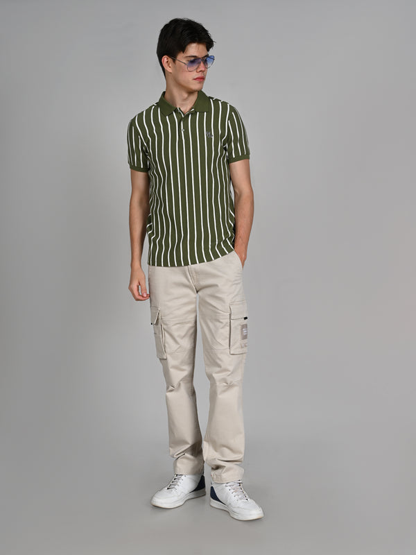 Killer Men Green Stripe Slim Fit T-Shirts