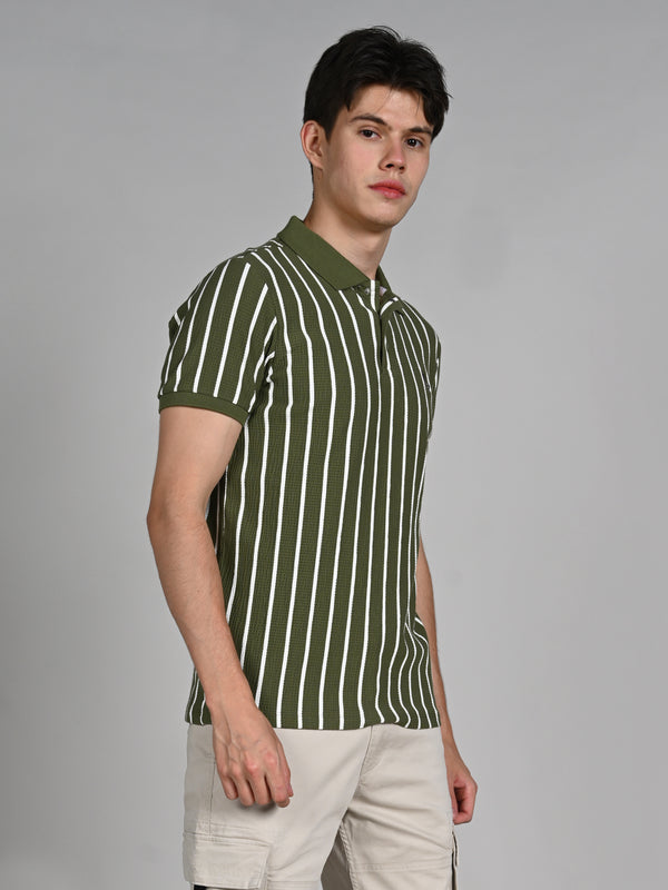 Killer Men Green Stripe Slim Fit T-Shirts