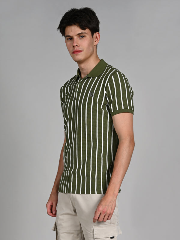 Killer Men Green Stripe Slim Fit T-Shirts
