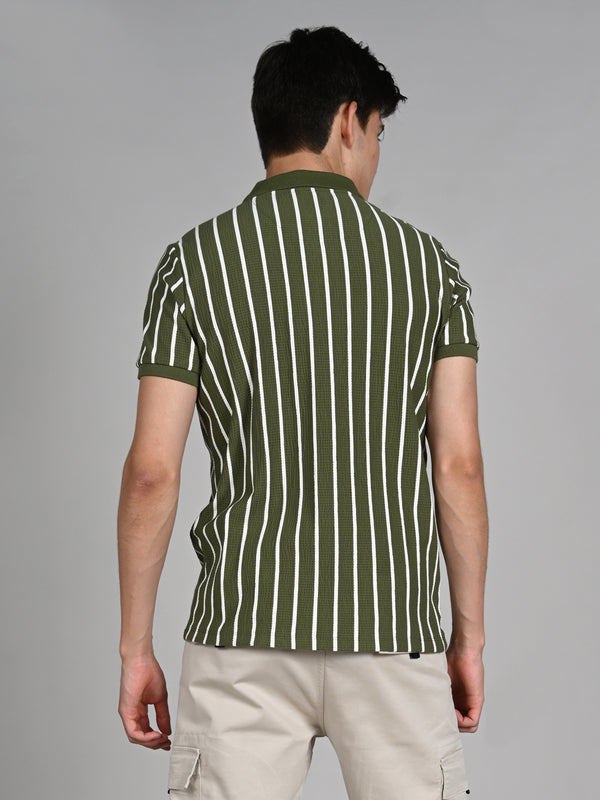 Killer Men Green Stripe Slim Fit T-Shirts