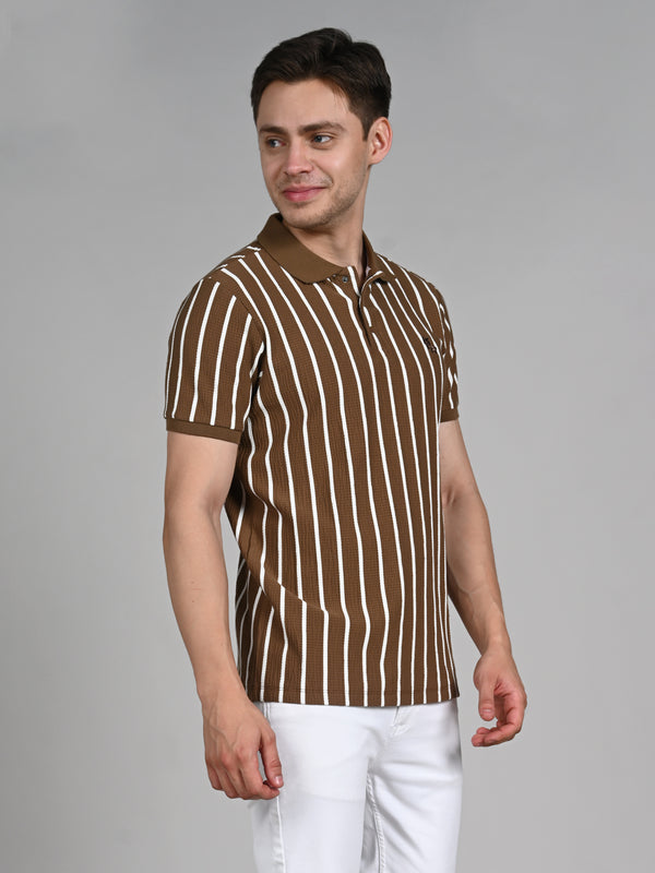 Killer Men Brown Stripe Slim Fit T-Shirts