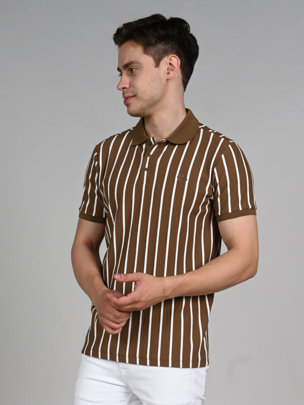 Killer Men Brown Stripe Slim Fit T-Shirts