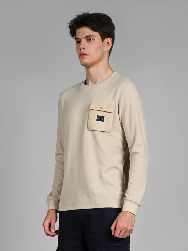 Killer Men Beige Solid Slim Fit T-Shirts