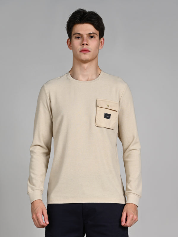 Killer Men Beige Solid Slim Fit T-Shirts