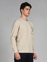 Killer Men Beige Solid Slim Fit T-Shirts