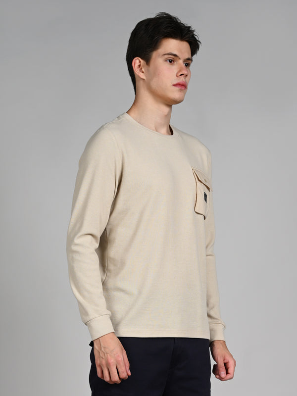 Killer Men Beige Solid Slim Fit T-Shirts