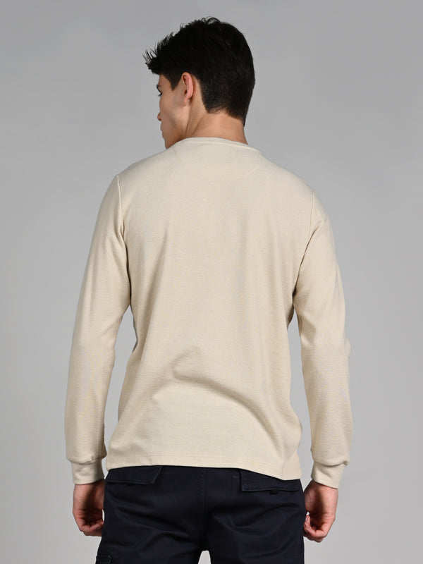 Killer Men Beige Solid Slim Fit T-Shirts