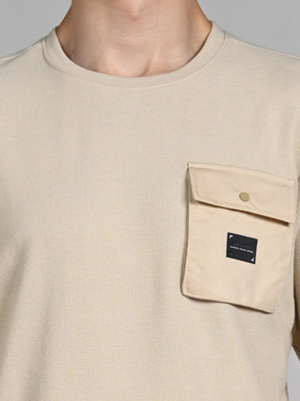 Killer Men Beige Solid Slim Fit T-Shirts