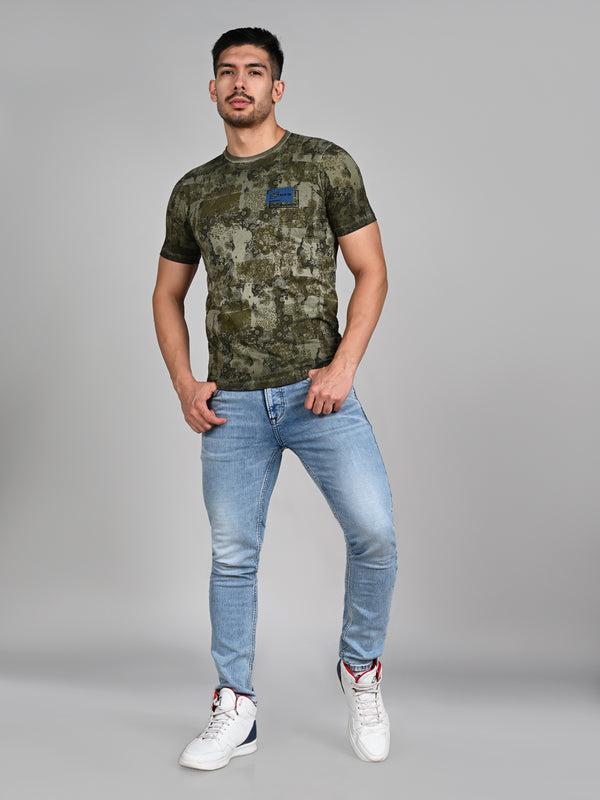 Killer Men Olive Printed Slim Fit T-Shirts