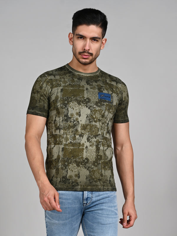 Killer Men Olive Printed Slim Fit T-Shirts