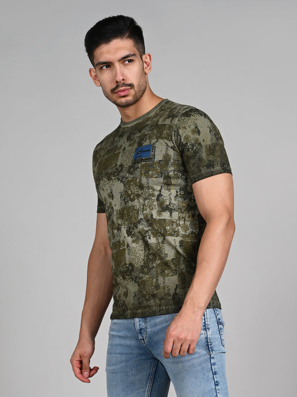 Killer Men Olive Printed Slim Fit T-Shirts