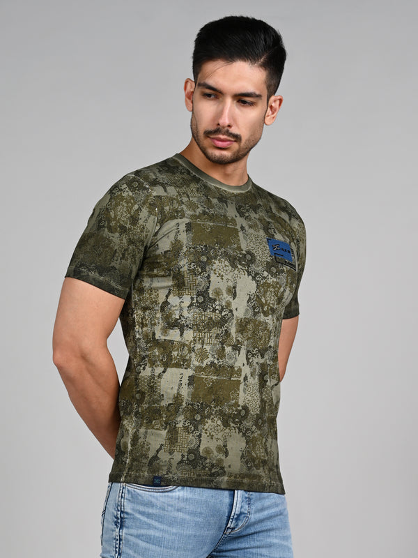 Killer Men Olive Printed Slim Fit T-Shirts