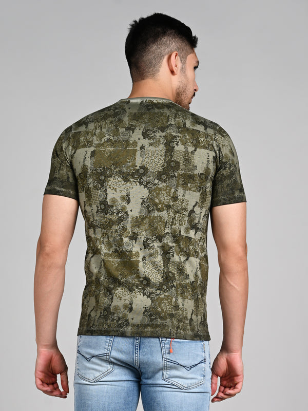 Killer Men Olive Printed Slim Fit T-Shirts