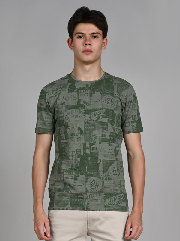 Killer Men Green Printed Slim Fit T-Shirts