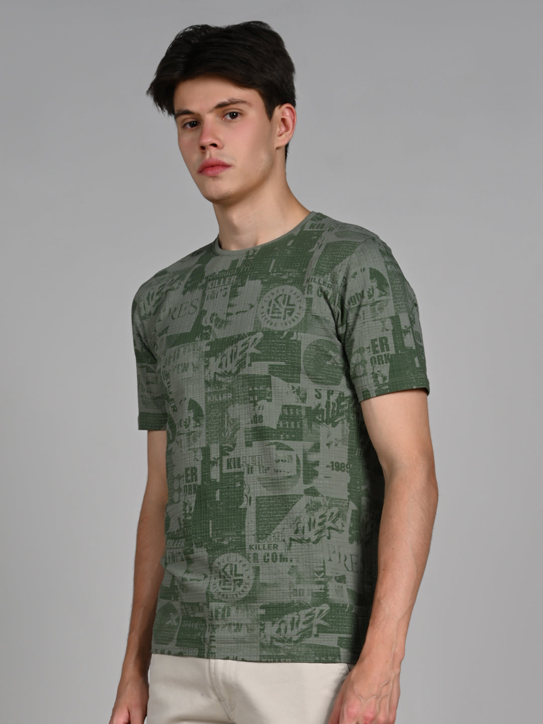 Killer Men Green Printed Slim Fit T-Shirts