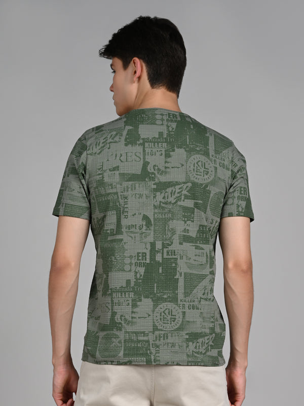 Killer Men Green Printed Slim Fit T-Shirts
